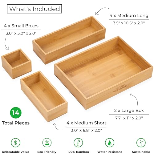 14-Piece Bamboo Drawer Organizer Set for Tidy Storage - Image 4