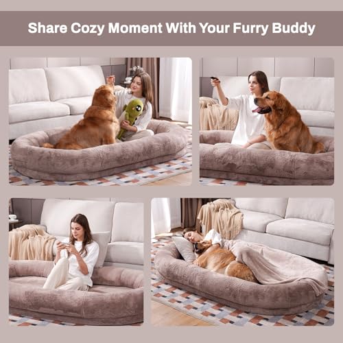 Human-Dog-Bed-for-Adult-People-724810-Giant-Dog-Bed-for-Adult-Pet-with-Blanket-and-Storage-Pocket-Washable-Fur-Cover-Camel Human Dog Bed for Adult People 724810 Giant Dog Bed for Adult Pet with Blanket and Storage Pocket Washable Fur Cover Camel