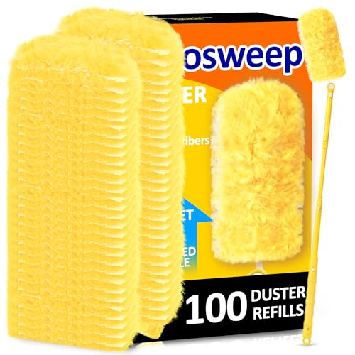 Image of Duster Refills for Swiffer 100 Count with 1 Handle, Heavy Duty 4X Microfiber 360 Swivel Disposable Dusting Pads for Multi-Surface Cleaning - Unscented