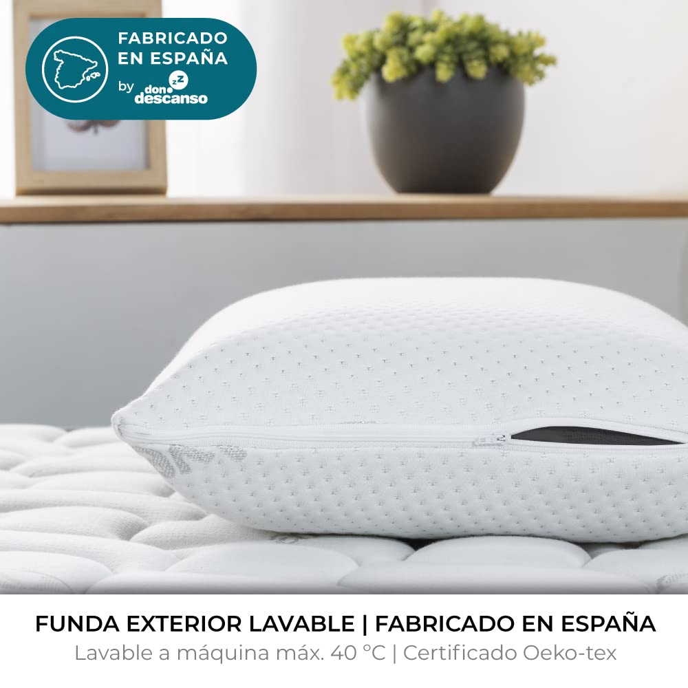 Almohada Visco Carbono Delia con Doble Funda, 150cm, Transpirable, Antiácaro, Termoregulable, Firmeza Media, Ergonómica, Perfecta Adaptabilidad a Cuello y Cabeza, Tejido Strech. Fabricada en España