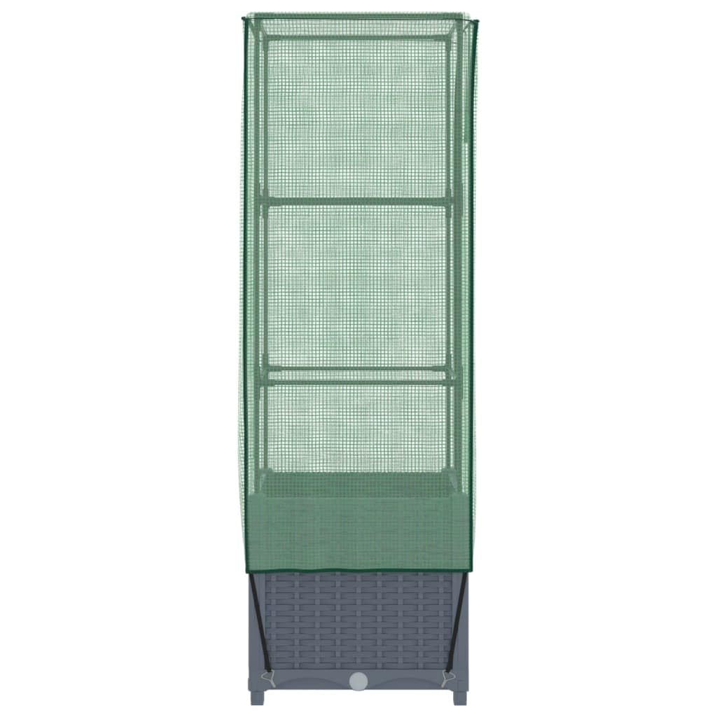 Homgoday Hochbeet mit Gewächshaus-Aufsatz Pflanzkasten Gemüsebeet Blumenbeet Blumenkasten Gartenbeet Pflanzbeet Frühbeet für Balkon Garten Terrasse Rattan-Optik 40x40x139 cm Dunkelgrau
