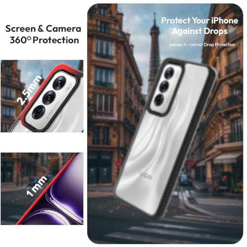 Image of KAPAVER Hybrid Clear Back Cover Case for Oppo Reno 12 | Protective Shockproof Cleare Hard PC Soft Flexible Black TPU Cover