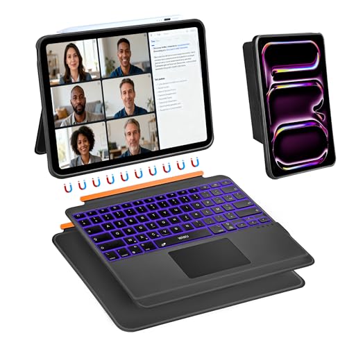 WIWU Coque Clavier iPad Pro 13 Pouces M4/M5 2024/2025,Clavier Bluetooth Magnétique Détachable 3 en 1 Support Réglable Rétroéclairage 7 Couleurs (Noir,...