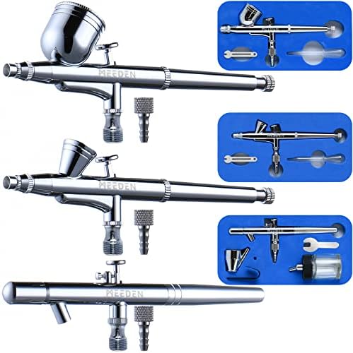MEEDEN 3pcs Airbrush Gun Kit: 0.25, 0.35, 0.5mm Needles Pre-Equipped Spray Paint Guns - Dual-Action Gravity Feeds and Siphon Feed for Model Nail Makeup Tatoo