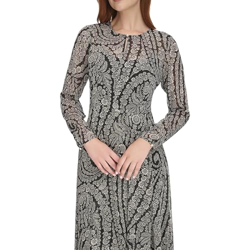 Image of Tommy Hilfiger Women's Long Sleeve Keyhole Neck Chiffon Hi-lo Midi Dress