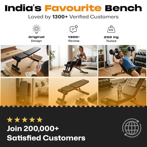 Image of Flexnest Commercial Grade Adjustable And Foldable Gym Bench Incline,Decline & Flat 250 Kg Capacity Fitness Gym Bench with Resistance Ropes For Home Workout,Premium Leather Adjustable Multi-Purpose Machine - Black (Flexbench EZ)