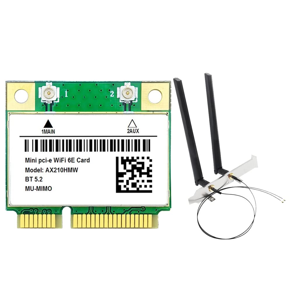 Srutueo AX210HMW WiFi Card with Antenna WiFi 6E Mini PCI-E AX210 802.11Ax/Ac 2.4G/5G/6Ghz BT5.2 Wireless Adapter for Laptop, Green, 500370076