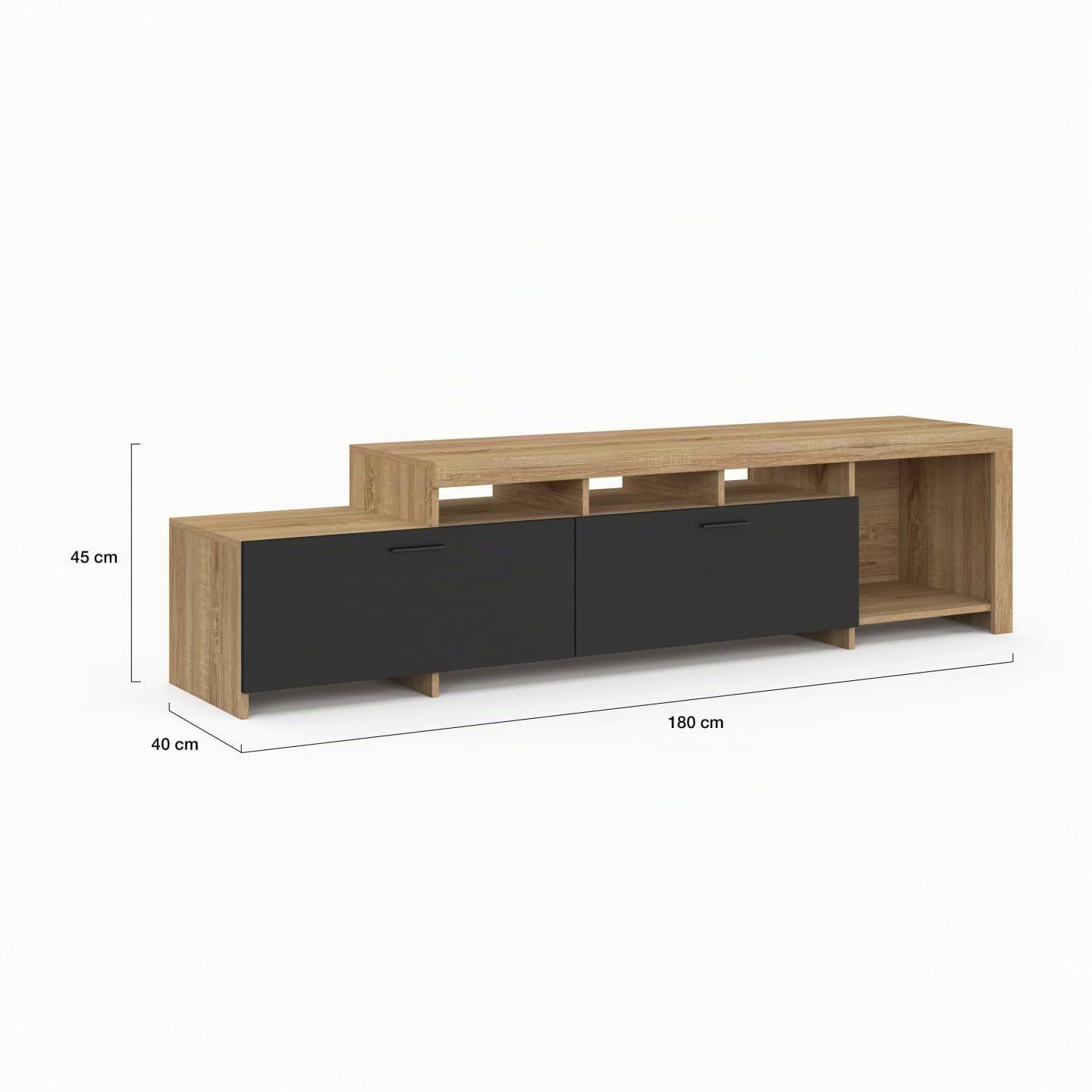 IDMarket - Meuble TV 180 cm Malo Bois et placards Noirs