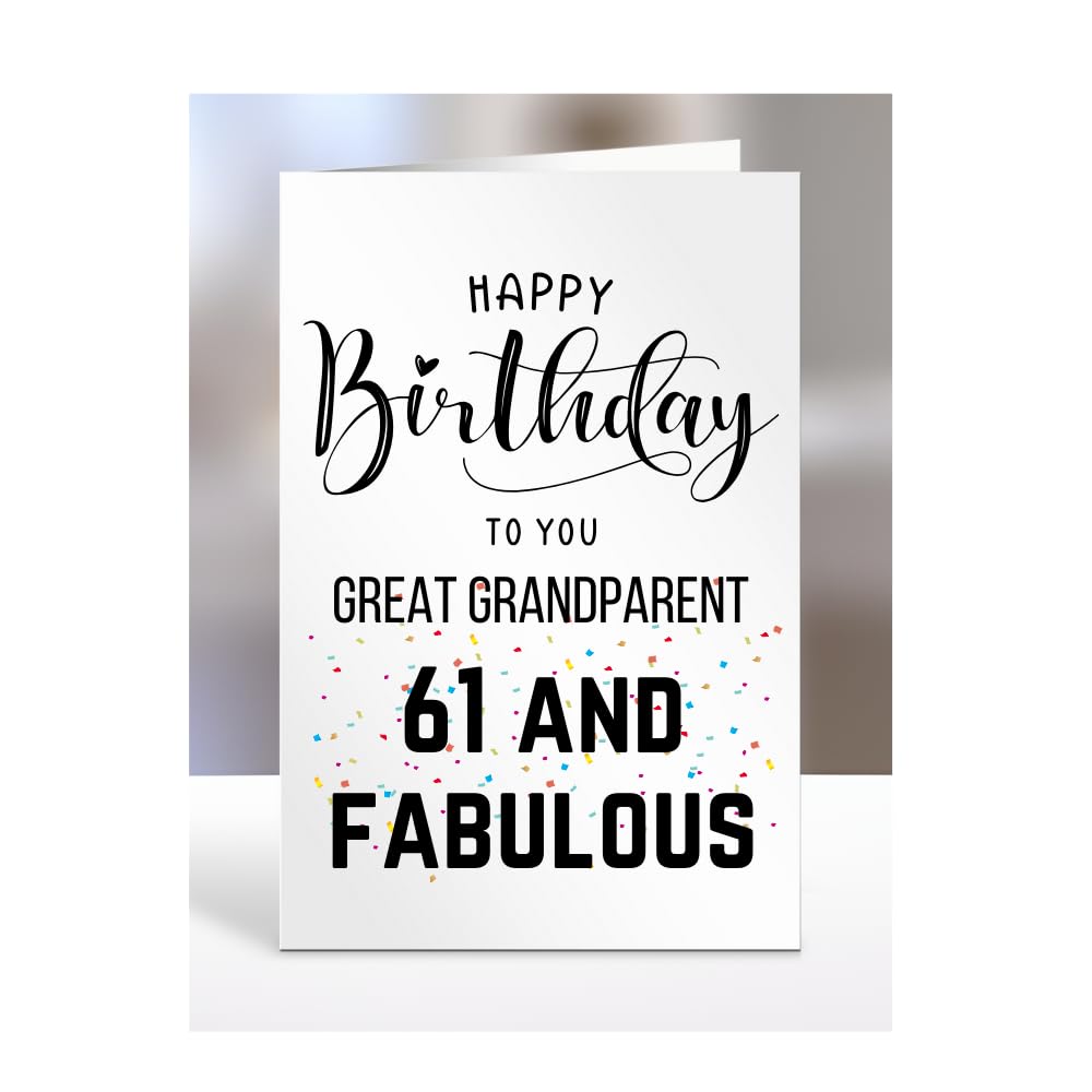 61st Birthday Card for Great Grandparent, Happy Birthday, Gifts for Men or Women, Presents for Christmas, 61 and fabulous, 61 years old, Greetings Card, A5-102a_122 — image 1