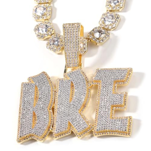 Custom Chain for Men Iced Out Pendant Custom Name Necklace Personalized Letter Necklace with Rope Chain Name Plate Necklaces Hip Hop Necklaces Birthday Gift for Women Men