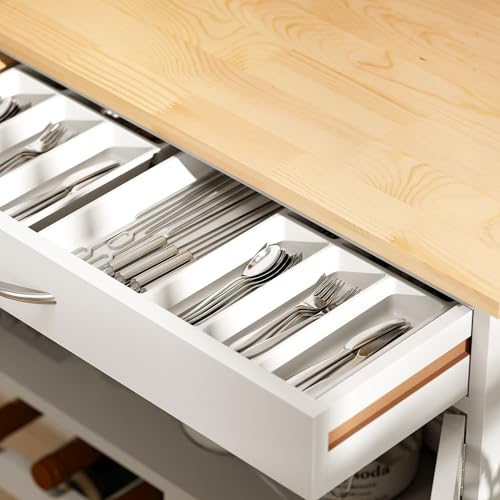 HOMCOM Modern Kitchen Trolley, Rolling Island Storage Cart with Drawer, 9-bottle Wine Rack, Door Cabinets, Wooden Countertop, White - Image 9