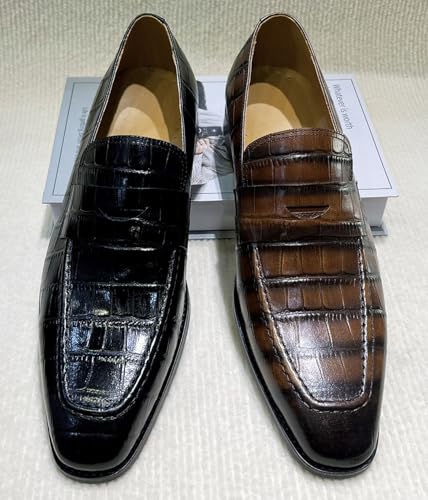 Santimon Men's Crocodile Pattern Leather Loafers Slip-On Dress Shoes –Handmade Formal Business Penny Loafer for Wedding, Office & Party3