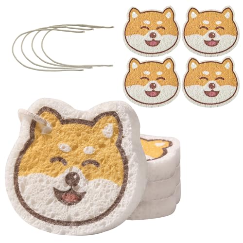 Image of JOYMOOP Cartoon Kitchen Sponge, Cellulose Sponges for Cleaning, 4 Pack Non-Scratch Sponges for Washing Dishes, Reusable Sponge for Kitchen, Bathroom and Office - Doggy Pattern