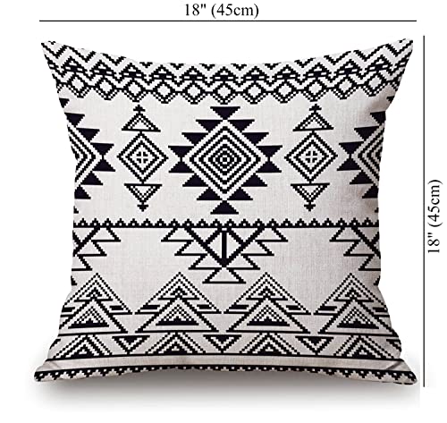 Black White Tribal Art Throw Pillow Cover 18 X 18 Inch, Primitive Geometric Pattern Print Cushion Case For Sofa Couch #TOP1