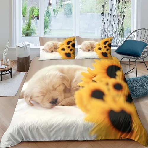 Housse de couette chiot mignon 135x200 parure lit 3D microfibre - 4