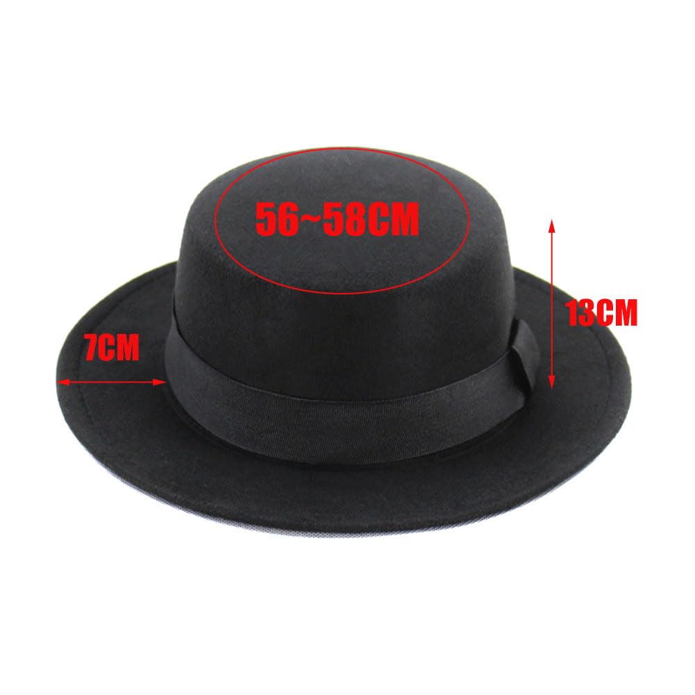 Unisex Felt Fedora Wide Brim Hat Classic Flat Top Hat with Simple Square Ribbon Panama Hat Trilby Church Derby Cap for Performance Party Show Cosplay Wedding Daily Life