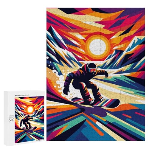 Rompecabezas para adultos de snowboarding en el atardecer, divertido reto de 500 piezas