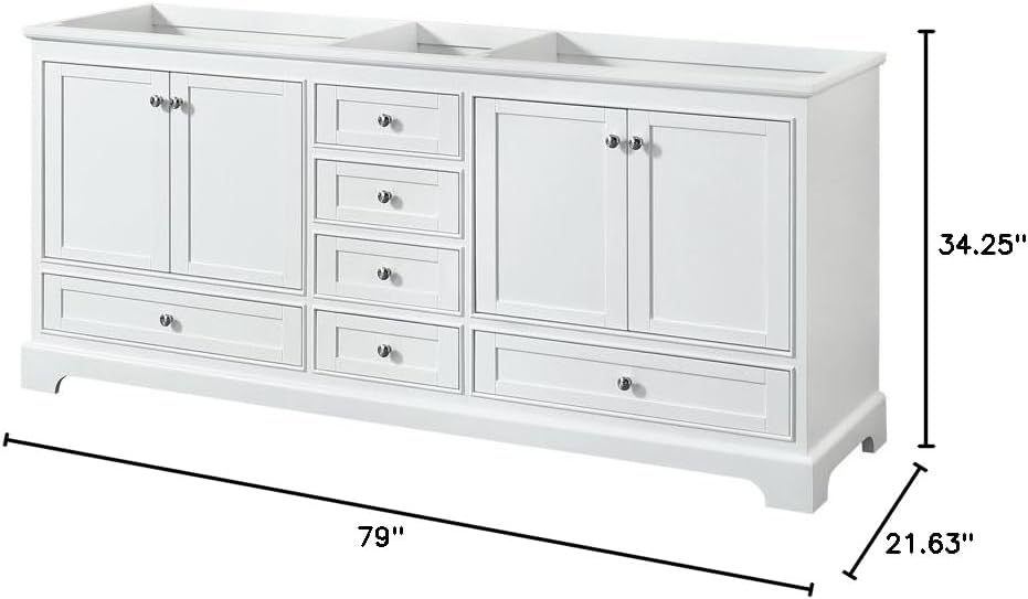Wyndham Collection WCS202080DWHCXSXXMXX Deborah Double Vanity Cabinet, No Countertop, No Sinks, and No Mirrors, 80", White