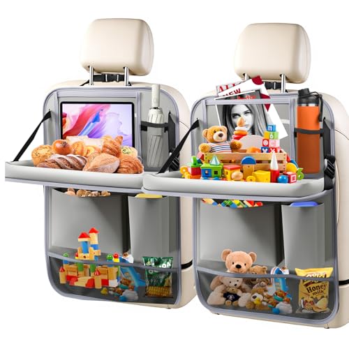 Image of 2Pack Car Backseat Organizer with Foldable Table Tray,6 Storage Pockets Car Storage Organizer with Tablet Holder,Car Seat Back Protectors Kick Mats Travel Accessories (Grey)
