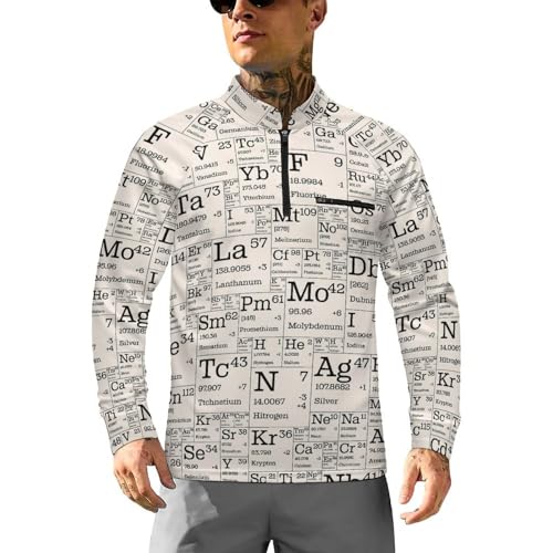 Table of Chemical Elements Men's Rash Guard Long Sleeves Quick Dry Fishing Workout Shirts with Zipper