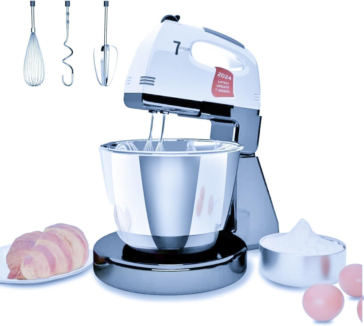 Impastatrice Planetaria, 7 velocità con ciotola in acciaio inossidabile 3QT, Robot da Cucina Multifunzione, supporto e sbattitore manuale con gancio per impastare, frusta (XN2)