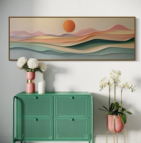 XINBAO Impresiones sobre lienzo de pinturas de la naturaleza al atardecer, colorido decoración bohemio sobre la cama, arte de pared largo y estrecho, carteles para el hogar 20x60 cm sin marco