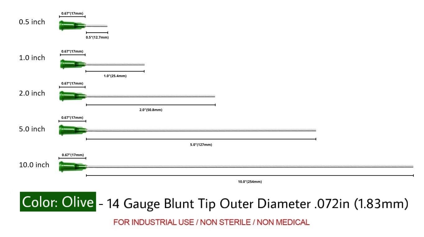 Rachel's Closeouts 25 packs of 14 Gauge Needle 2 inch Blunt Tip Needle Dispensing Needle -Luer Lock Tips Needle-Industrial Needles for Ink Cartridges, Glue, Syringes, Woodworking