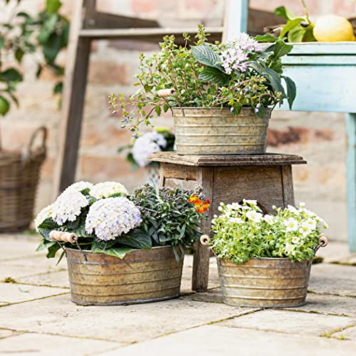 Westcharm 6.5" / 8" / 9.5" Farmhouse Décor Galvanized Oval Planter Tubs | Nested Metal Tin Buckets | Rustic Containers - Set Of 3 #TOP1