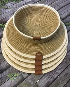 Ekeffy Jute Rope Round 30 cm Placements Pack of 5 Tableware Pad Straw Braided Placemat Place Mats Coaster Heat Resistant Non-Slip Dish Cup Mat Kitchen Dining Table Decoration Accessories(Beige patten16)