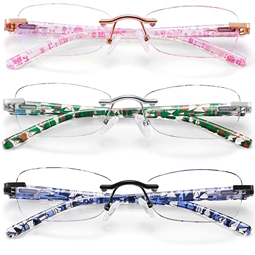 VVDQELLA Gafas de lectura sin marco para mujer, antiluz azul, con bisagra de resorte, con paño para gafas y bolsa para el polvo 2.0 Cover