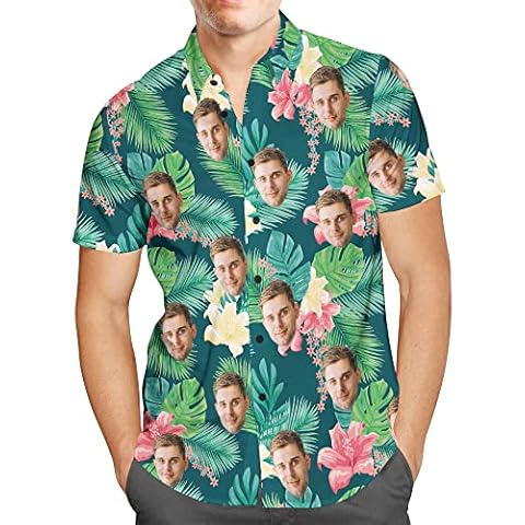Custom Face Hawaiian Shirts for Men Boys Personalised Photo Flamingo Tropical Floral Shirts Beach Short Sleeve Shirts Gifts for Boyfriend Son Father Cover