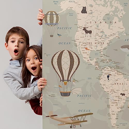 Kids Wallpaper World Map With Animals Wall Mural Removable Peel And Stick Wall Murals For Girls Boys Kids Waterproof Wallpaper Room Bedroom Living Room Self Adhesive Mural Wallpaper Size 78.74X47.24In #TOP2