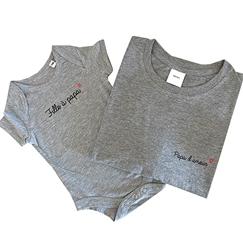 Cadeau fête des pères : Ensemble T-shirt Homme et Body Bébé Fille à Papa pour duo complice