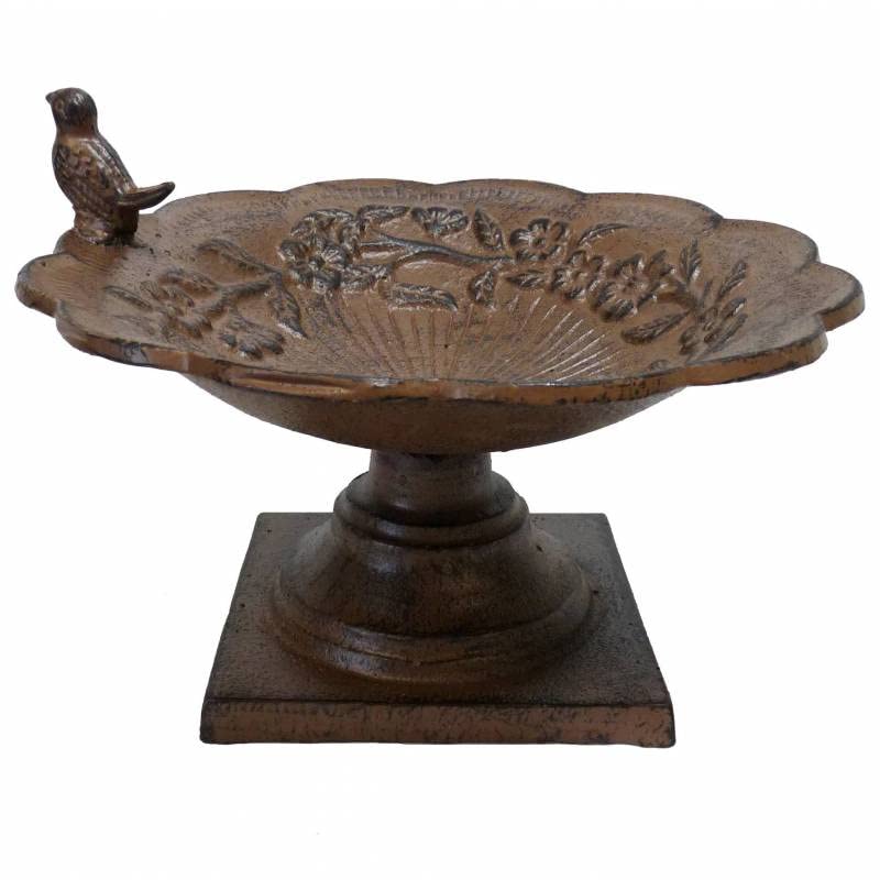 Coupelle Style Bain a Oiseaux à Poser ou Mangeoire de Jardin Bain d'Oiseau en Fonte Patinée Marron 20x28x28cm