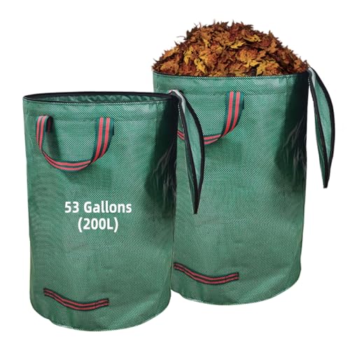 2x200L Sac à Déchets Verts de Jardin avec Couvercle, Résistant, Indéchirable, Réutilisable, avec Poignées - Idéal pour Feuilles, Pelouse Coupée,...
