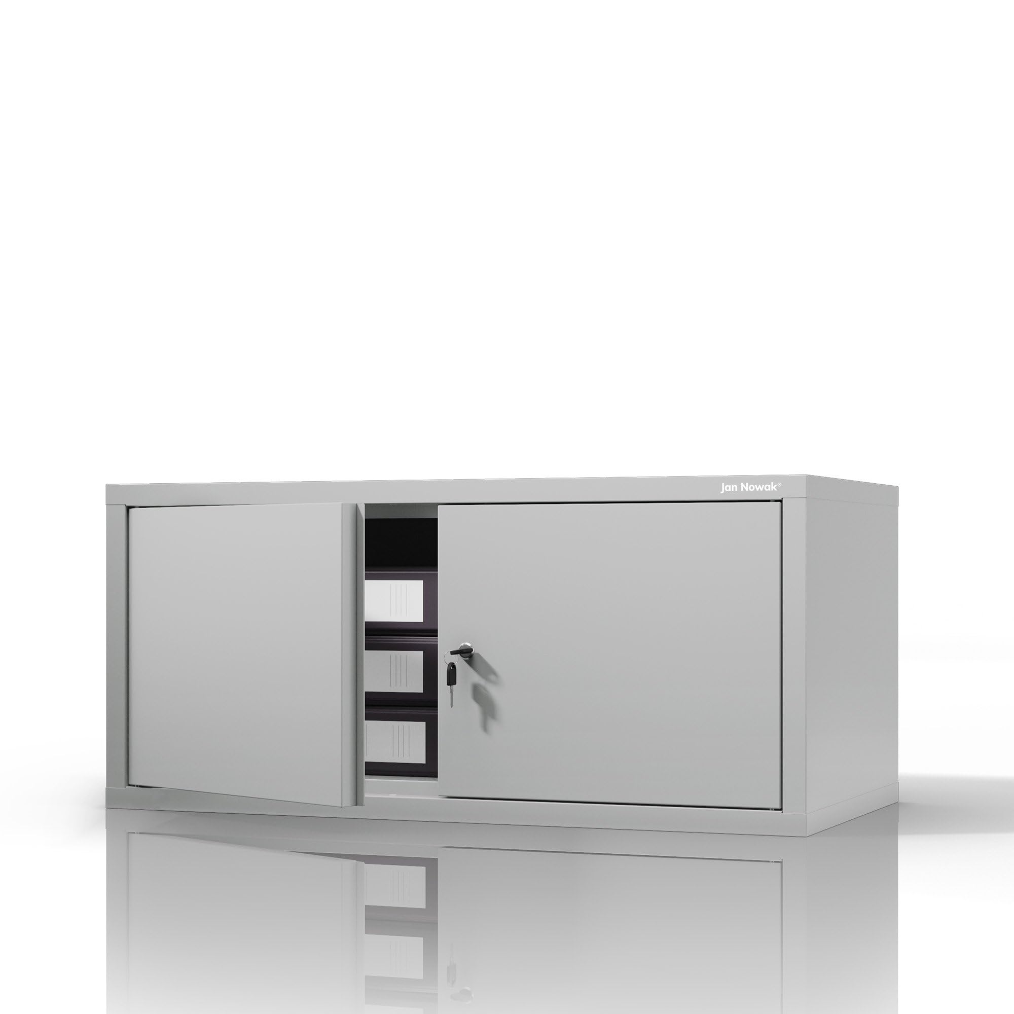 Jan Nowak Aktenschrankaufsatz C01L Aufsatz für Aktenschrank Büroschrank Metall Pulverbeschichtung Flügeltüren 38 x 80 x 40 cm (Grau)