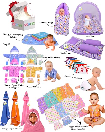 Image of Kwitchy 56 in 1 Baby Products All New Born Combo | Infants Essentials | Newborn Kit | Infant Accessories | Baby Gift Set (0-6 Months) Baby Boy & Baby Girl (Purple)