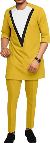 Traje africano para hombre de media manga de talla grande, camisas y pantalones, conjunto de 2 piezas, conjunto de chándal tribal Dashiki