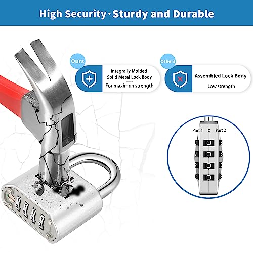 Image of 1 Pack disecu Heavy Duty 4 Digit Combination Lock, Anti-Error Feature, Outdoor WaterproofPadlock for School Gym Locker, Fence, Gate, Hasp Storage, Toolbox (Silver)