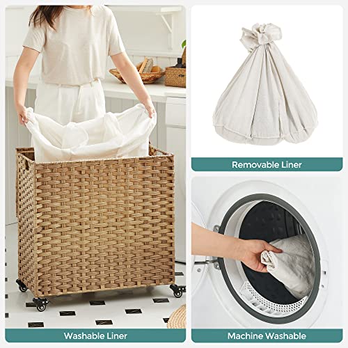 image for SONGMICS Laundry Hamper, Handwoven Laundry Basket, 140L Rattan Style w