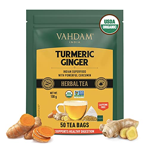 VAHDAM, Organic Turmeric Ginger Powerful Superfoods 50 Herbal Tea