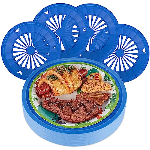 Tessco for you 12 Pcs Reusable Plastic Paper Plate Holders 10 Inch Heavy Duty Plastic Paper Plate Holder Set with Snap in Grooves for 9 Inch Plates, Dishwasher Safe for Picnic Party BBQ (Dark Blue)