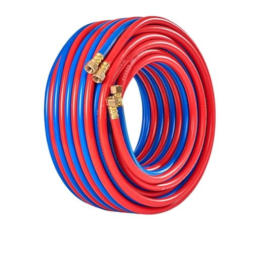 RSBFER Tuyau de Chalumeau Double, tuyaux de Chalumeau de découpe oxygène-acétylène avec raccords en Laiton, Tuyau de soudage et de découpe Ignifuge Haute Pression,5m