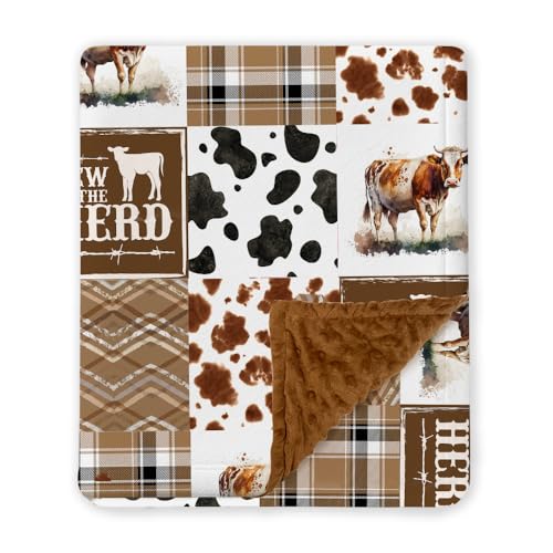Image of Western Baby Blanket, Cowboy Minky Blankets for Boys Girls, Nursery Room Decor, Soft Warm Lightweight Nursery Bed Blanket for Newborn Toddlers Son Daughter (04)