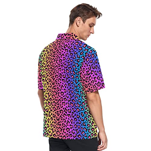 ALAZA Mens Neon Rainbow Colored Leopard Quick Dry Hawaiian Shirt3