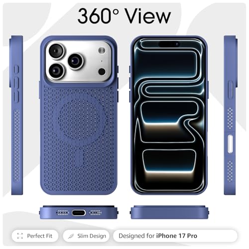 Image of Pikkme Back Cover for iPhone 17 Pro | Honeycomb Cooling Design | Silicone Heat Dissipation | Mag-Safe Compatible | Shockproof Camera Protection Bumper Case (Blue)