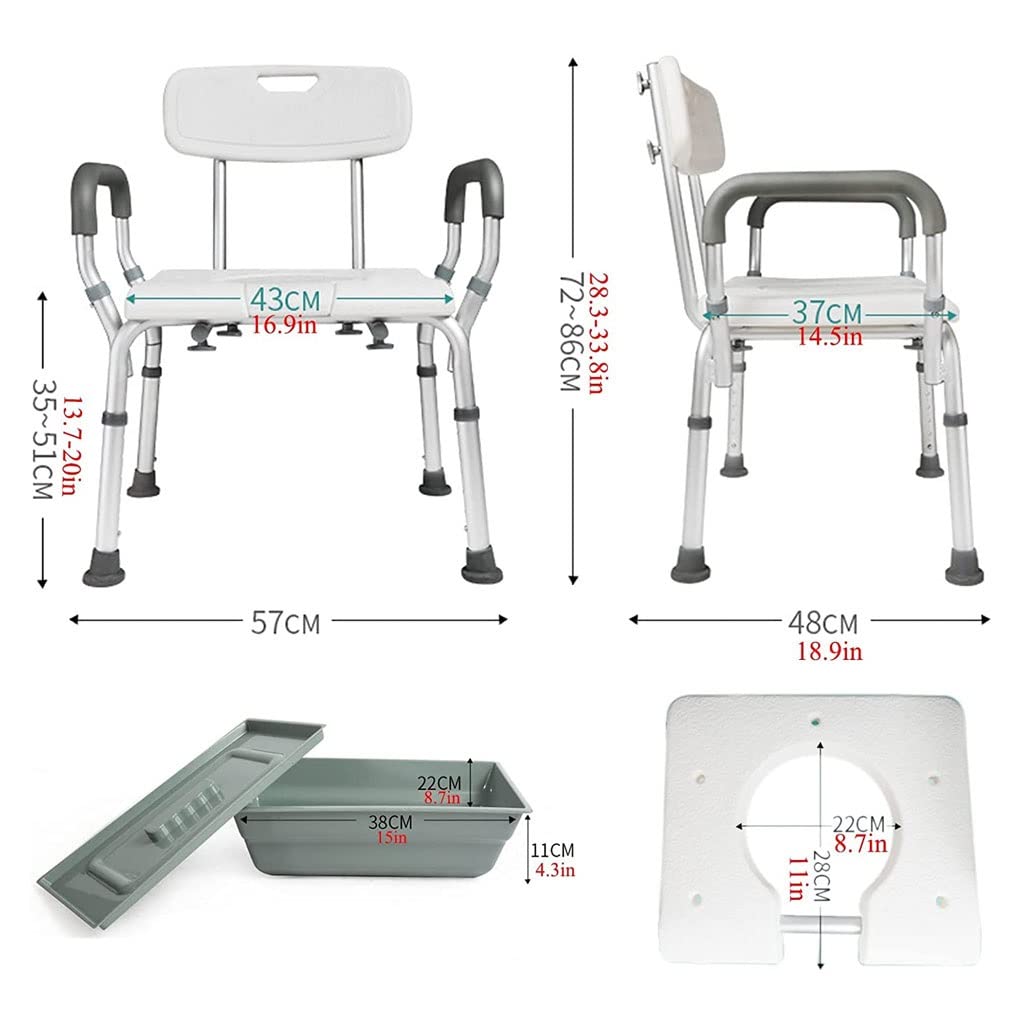 Składana Komoda/Krzesełko Pod Prysznic Krzesło składane Krzesło Commode, przenośna rama antypoślizgowa krzesło z oparciem, regulowany wysokość aluminium Krzesło alternatywne do toalety (Color : A)