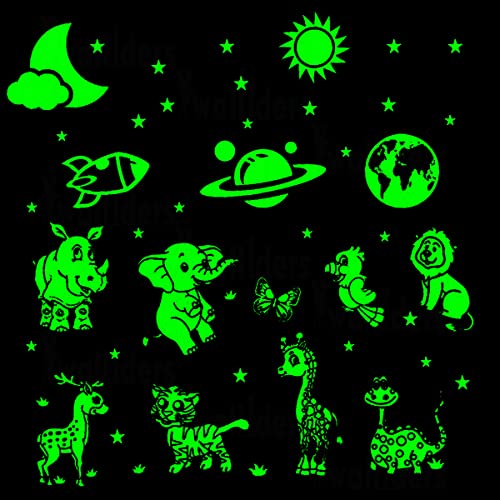 Wall1ders Green Color Fluorescent Night Glow in The Dark Star Wall Sticker, Glow in the dark sticker, Radium stickers for bedroom, Stars for ceiling (Pack of 102 Stars Big and Small), Radium Sticker. (Jungle Glow)