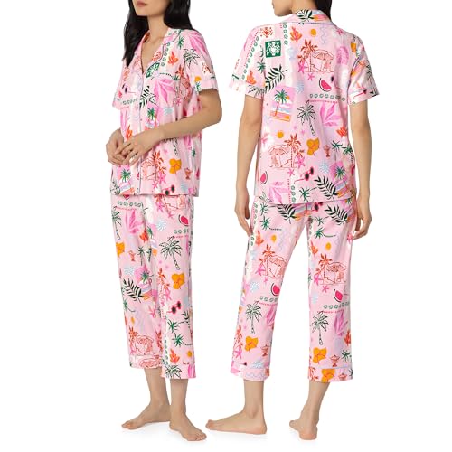 Image of Bed Head PJs Womens Matching Pajamas - Soft Organic Cotton Button Down PJ Shirt & Cropped Pants Set - Loungewear & Sleepwear