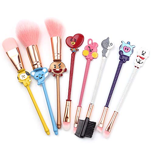 Cute BTS Makeup Brushes Set - 8pcs Fairy Makeup Brushes with Soft Pink Fiber and Metallic Handle for Eyebrow, Eyeshadow, Foundation, Blending and Lips, Great Gift for Sister Girlfriend